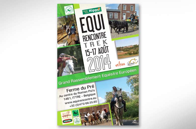 Affiche pour l'Equi-rencontre 2014, un rassemblement équestre européen organisé dans le Brabant wallon